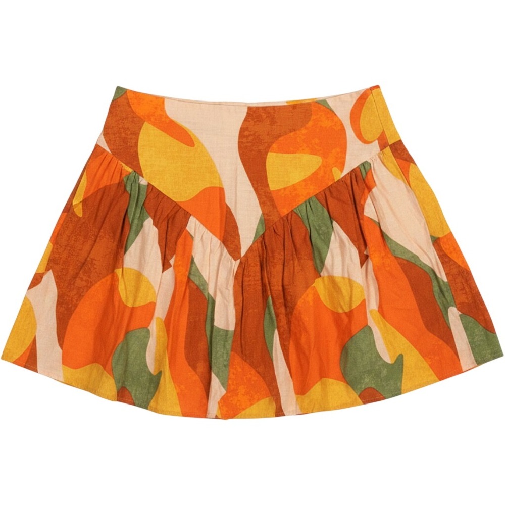 Fe Noel Target Collab. Mini Skirt Womens 10 Orange Abstract Linen Blend Boho
